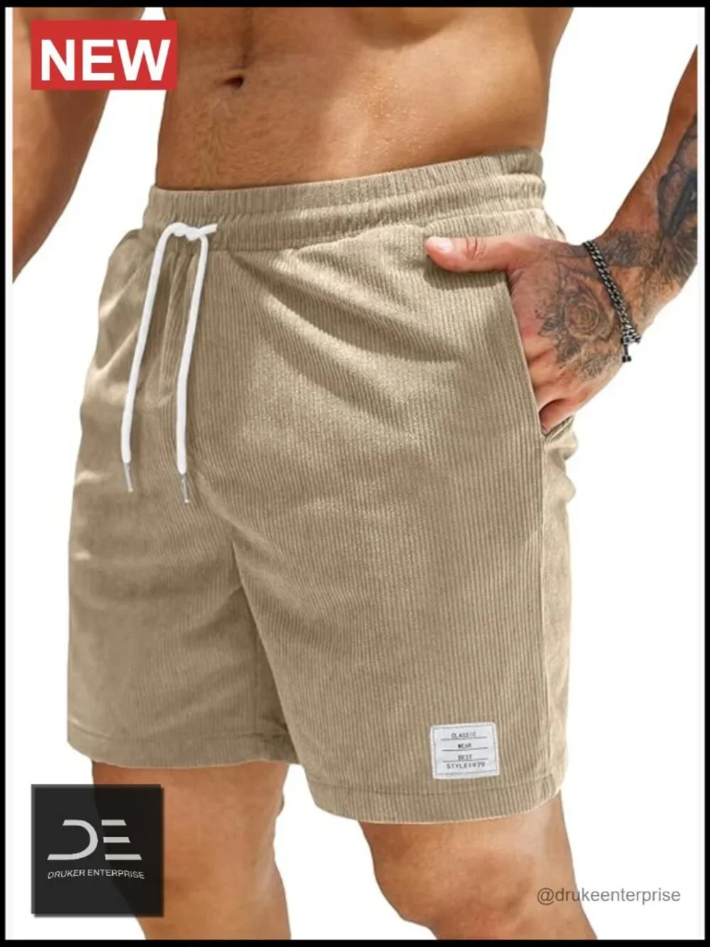 Men's Corduroy Shorts Elastic Waist Drawstring Lightweight Summer Casual Shorts
